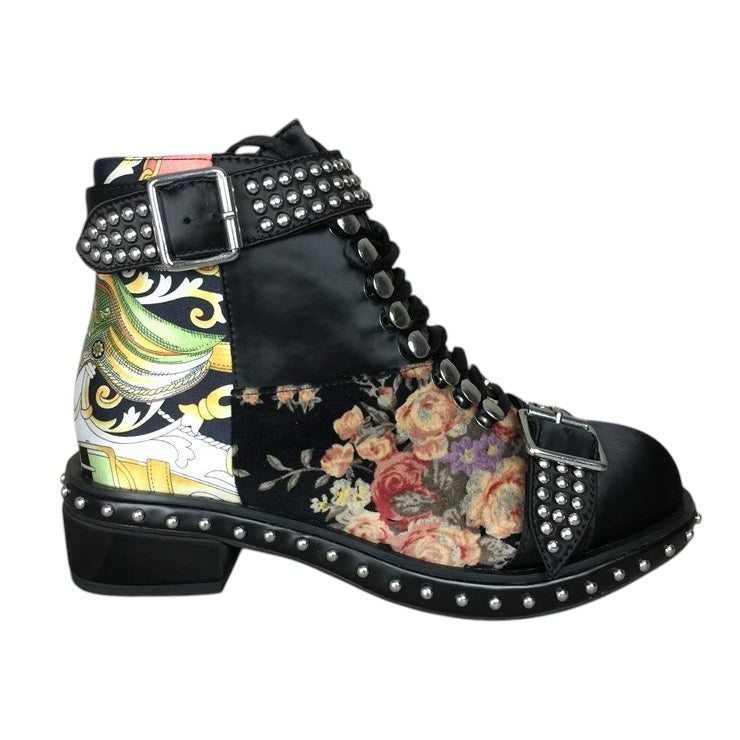 【JEFFREY CAMPBELL】コラージュ風レースアップブーツ-35(22.5-23cm)*FJF3978