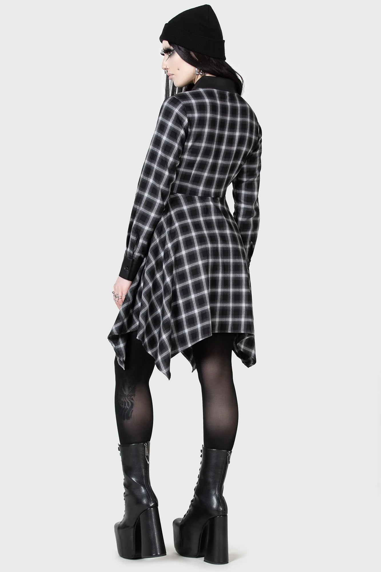 【KILL STAR】Artem Shirt Dress*タータンチェック柄フェイクレザー切替シャツドレス