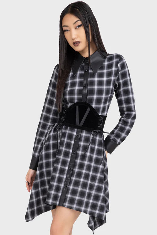 【KILL STAR】Artem Shirt Dress*タータンチェック柄フェイクレザー切替シャツドレス