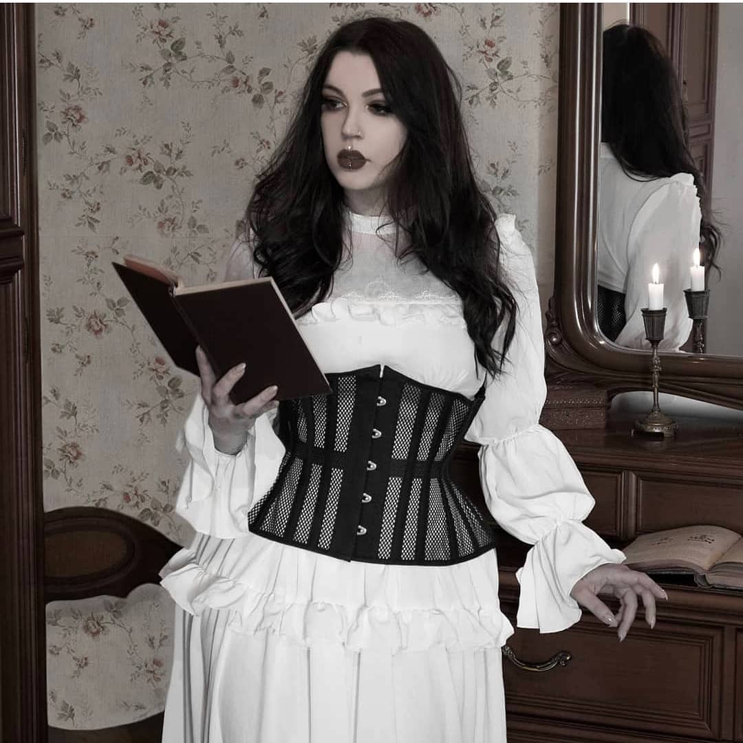 【RESTYLE】ブラックメッシュ 砂時計型アンダーバストコルセット【取寄】