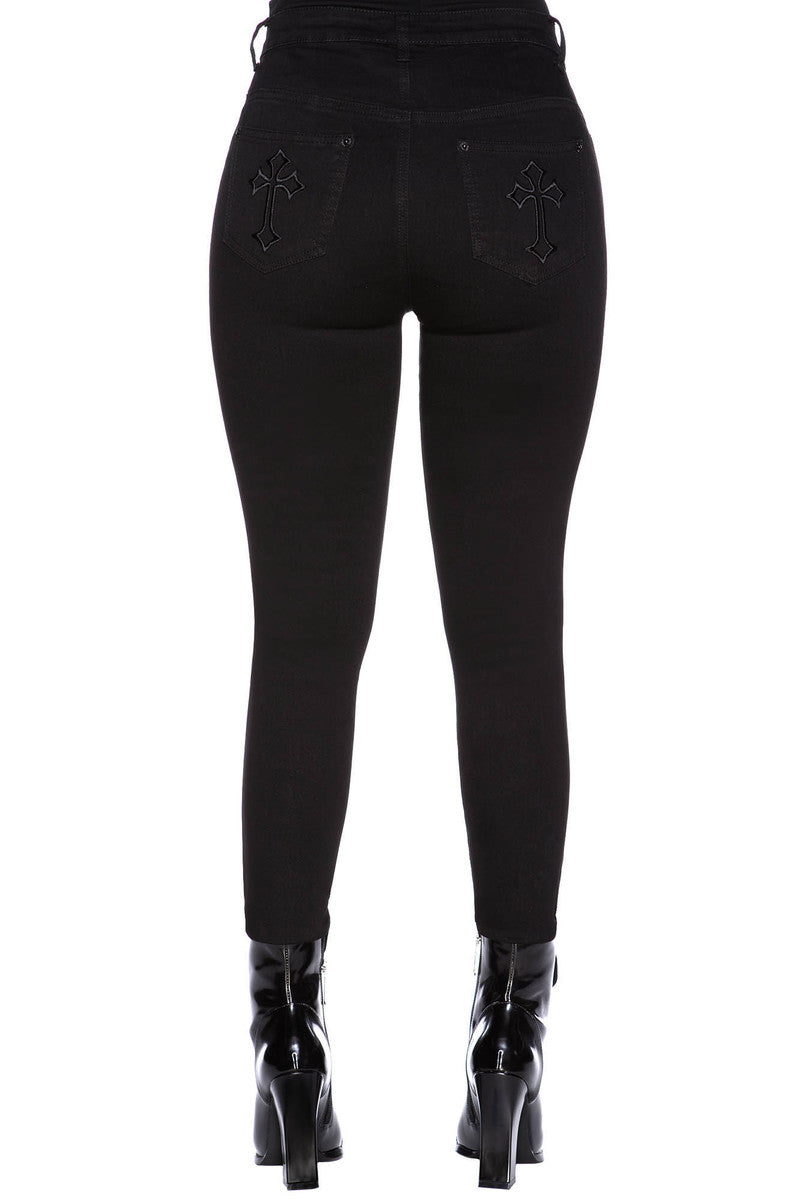 【KILL STAR】CROSSROAD JEANS*クロスパッチジーンズ-SIZE:L