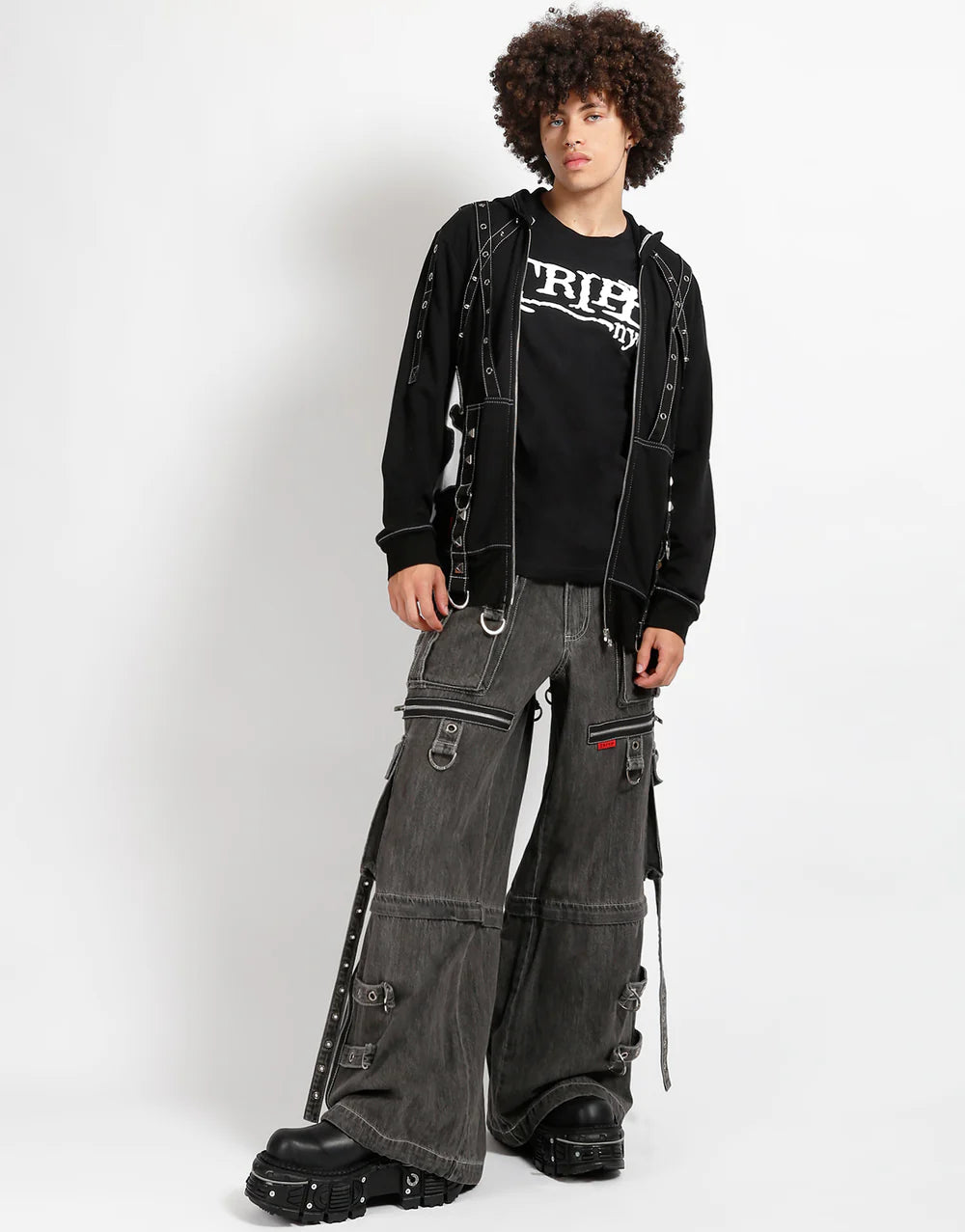【TRIPP NYC】ワイドカーゴパンツ*X-STRAP PANT BLACK DENIM(JM7144M)