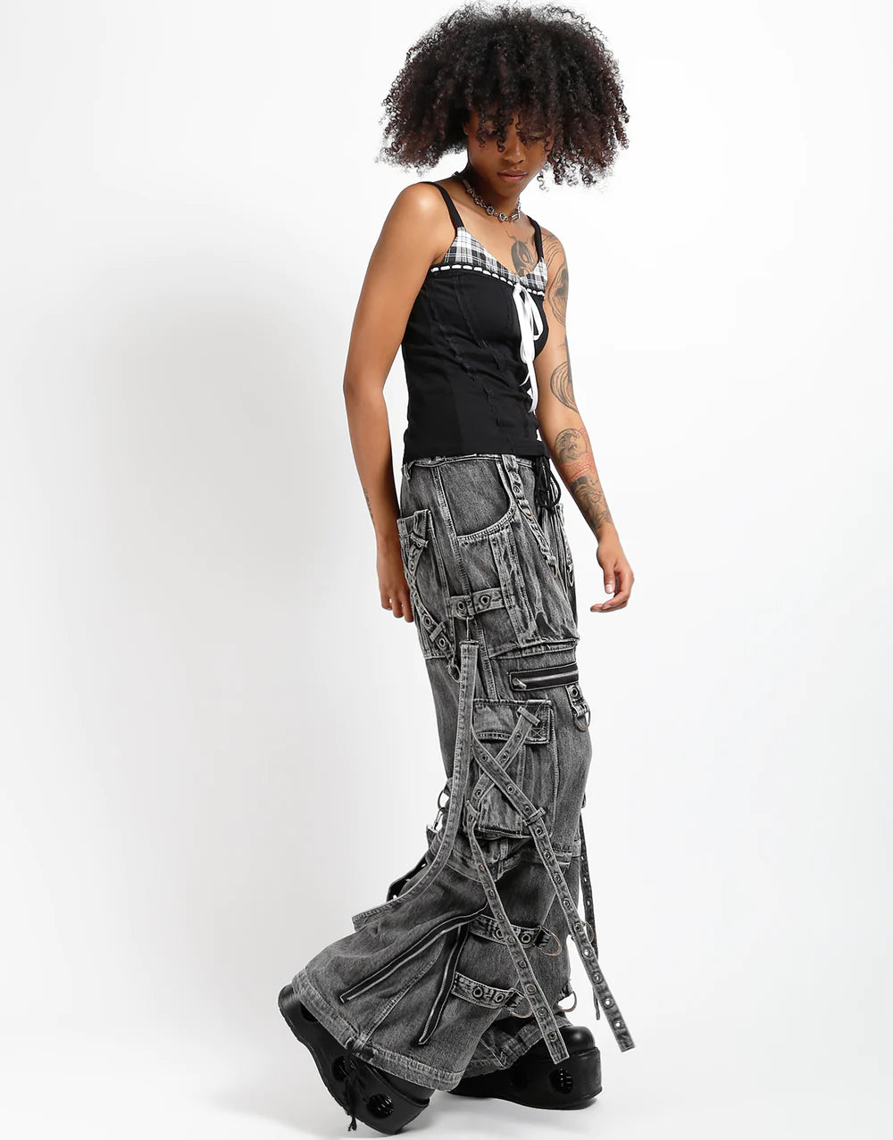 【TRIPP NYC】ワイドカーゴパンツ*X-STRAP PANT FOG WASH BLACK DENIM(JM7144MB)