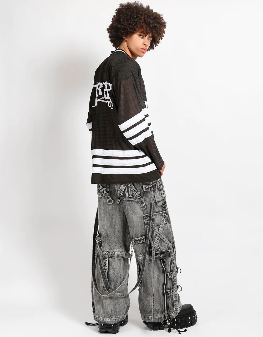 【TRIPP NYC】ワイドカーゴパンツ*X-STRAP PANT FOG WASH BLACK DENIM(JM7144MB)
