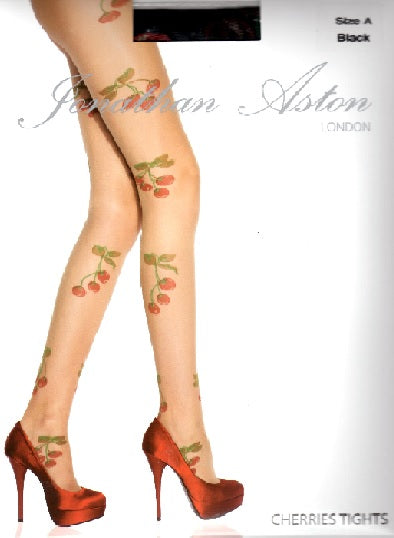【Jonathan Aston】ジョナサンアストンCherries Tights(black)チェリーパターン 柄タイツ・ストッキング