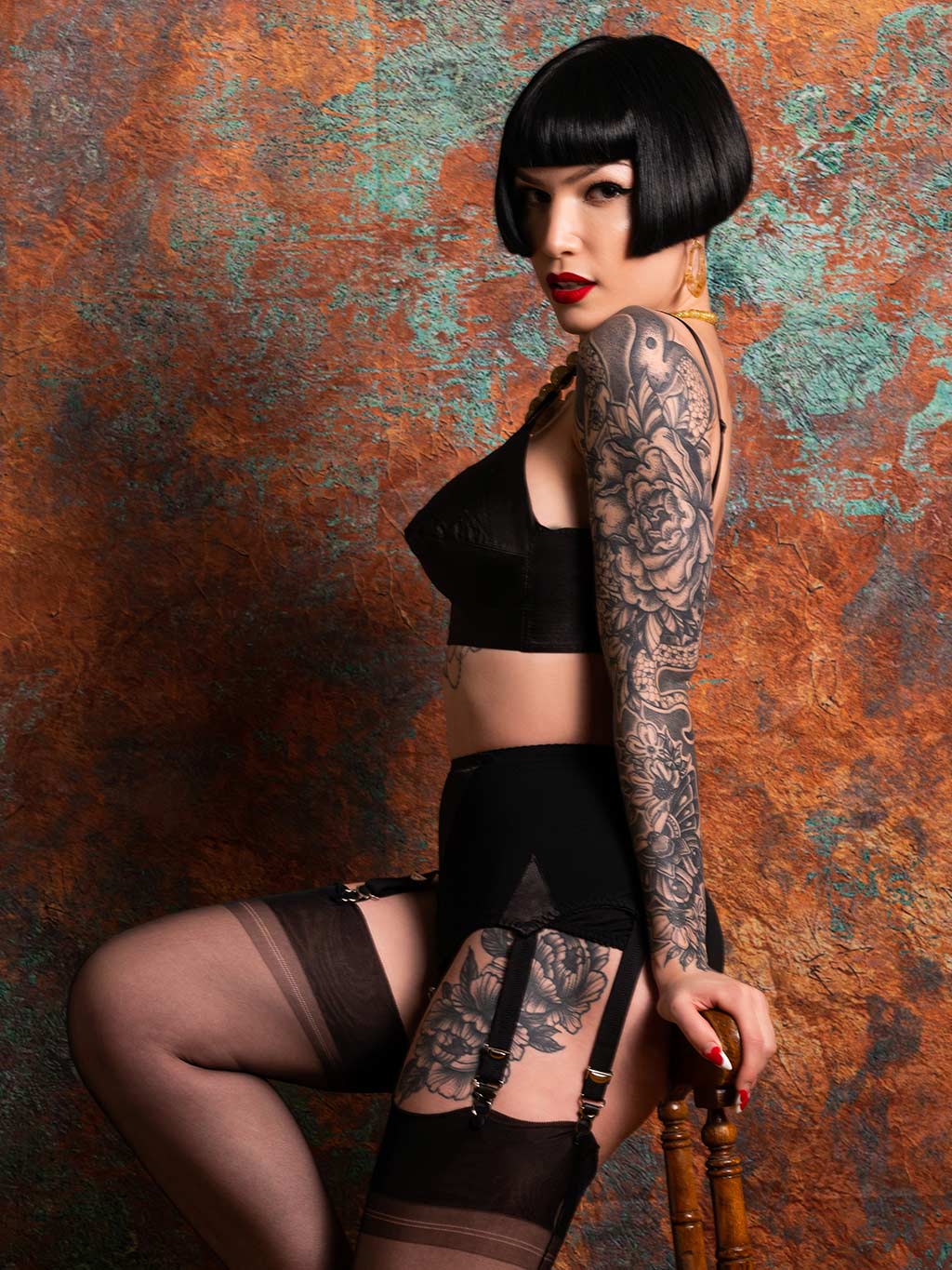 【WHAT KATIE DID】ガーターベルト*Maitresse Black Suspender Belt L2120-UK8/US4(W59H84)