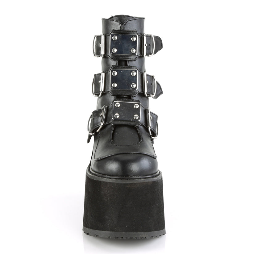 【DEMONIA】3段メタルバックル厚底アンクルブーツ-US7(23.5-24cm)