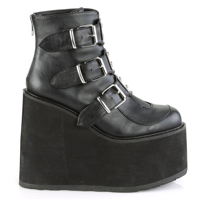 【DEMONIA】3段メタルバックル厚底アンクルブーツ-US7(23.5-24cm)