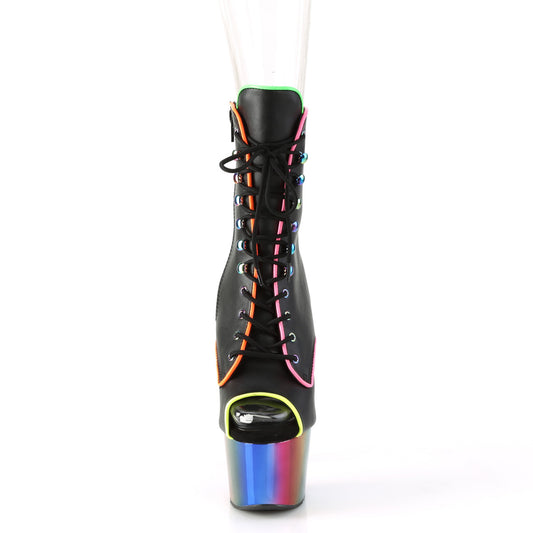 【PLEASER】ADORE-1021RC-02 プラットフォームシューズ Blk Faux Leather/Rainbow Chrome【取寄】