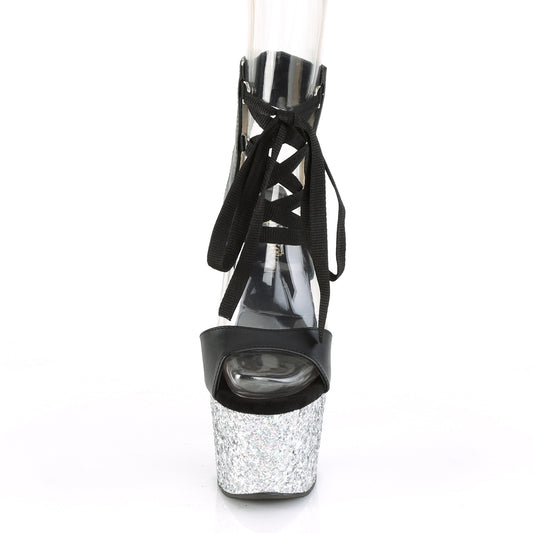 【PLEASER】ADORE-700-14LG プラットフォームシューズ Blk Faux Leather/Slv Multi Glitter【取寄】