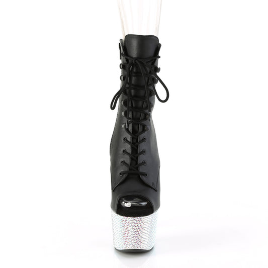 【PLEASER】BEJEWELED-1021-7 プラットフォームシューズ Blk Faux Leather/Slv AB RS【取寄】