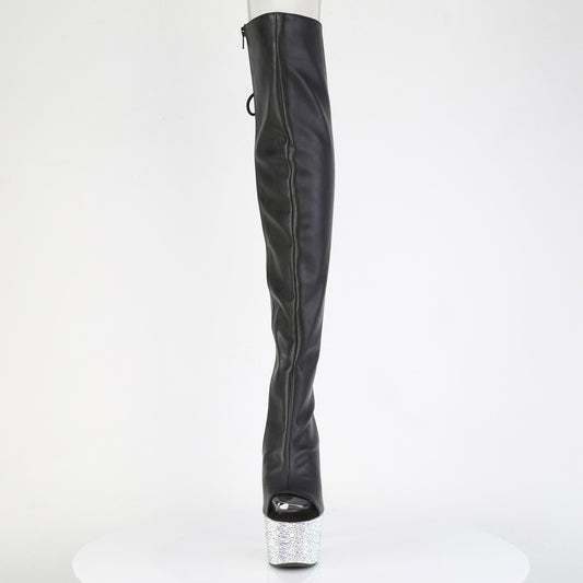 【PLEASER】BEJEWELED-3019MS-7 プラットフォームシューズ Blk Faux Leather/Slv AB RS【取寄】