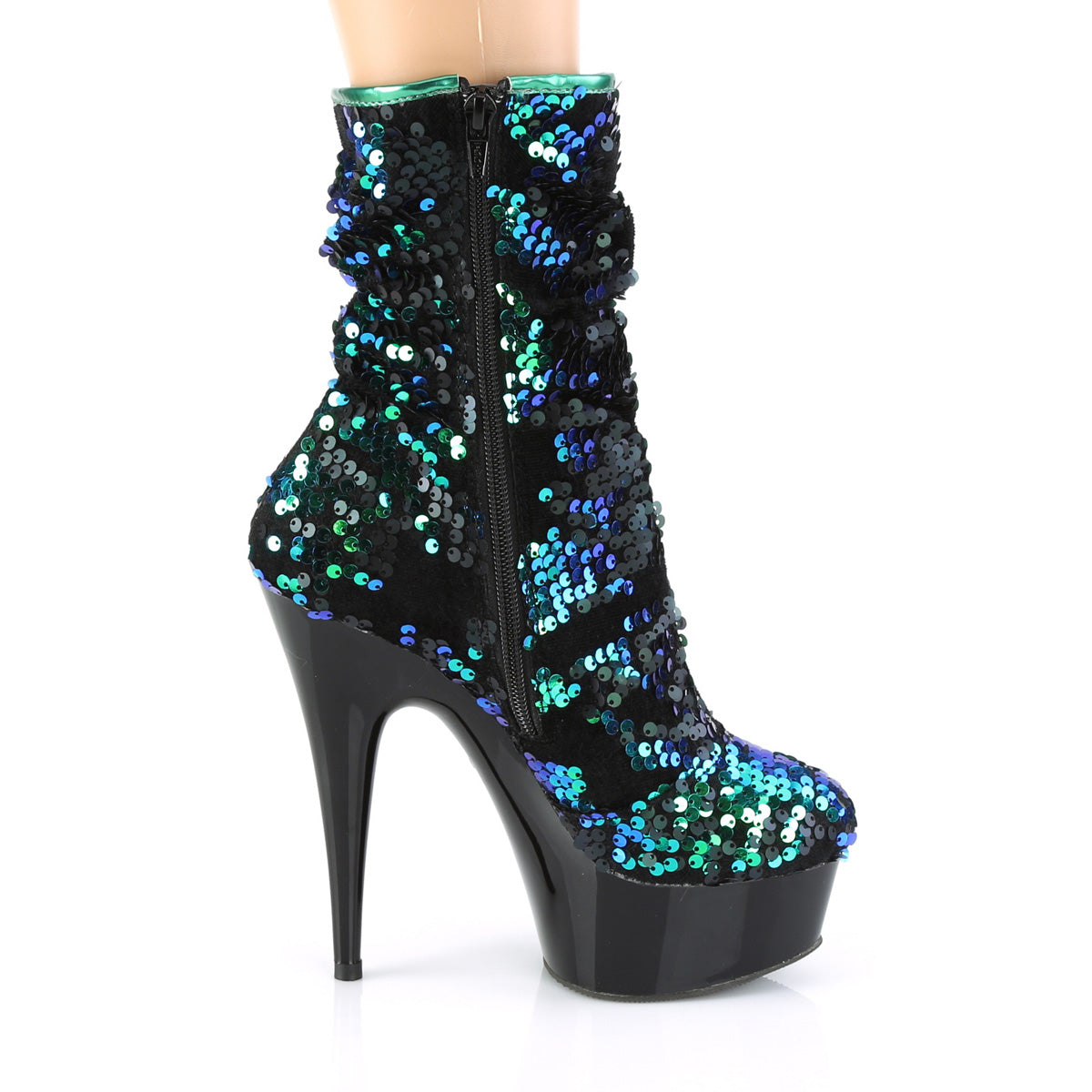 【PLEASER】DELIGHT-1004 シューズ Green Iridescent Sequins/Blk【取寄】