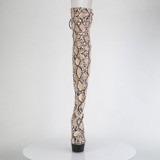 【PLEASER】DELIGHT-3008SP-BT プラットフォームシューズ Tan-Brown Snake Print/Blk Matte【取寄】