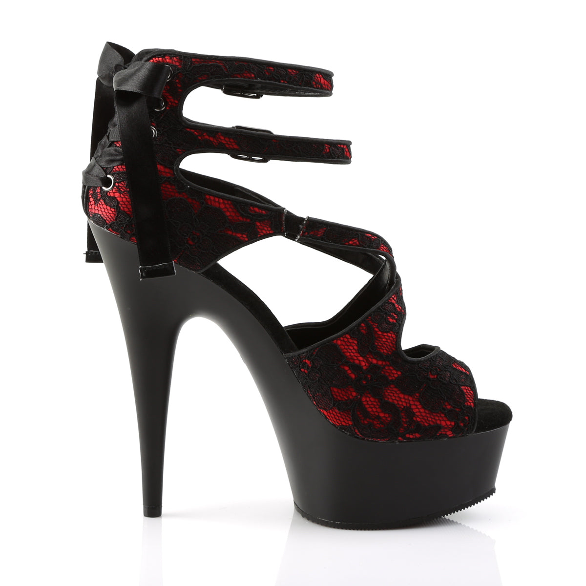 【PLEASER】DELIGHT-678LC プラットフォームシューズ Red Satin-Lace/Blk Matte【取寄】