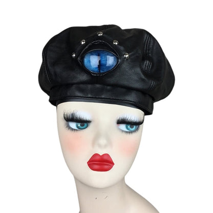 EYE PANEL LEATHER BERET-CAT/BLUE