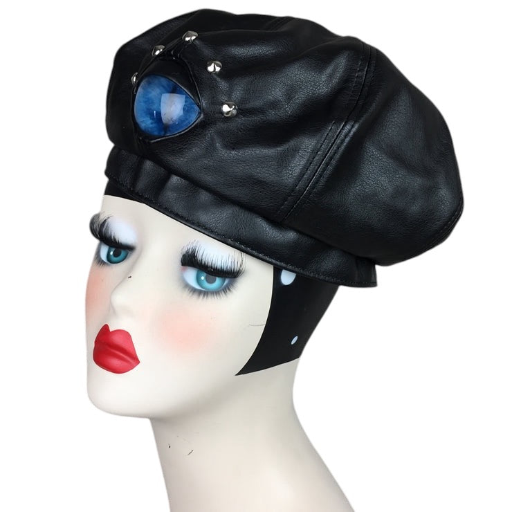 EYE PANEL LEATHER BERET-CAT/BLUE