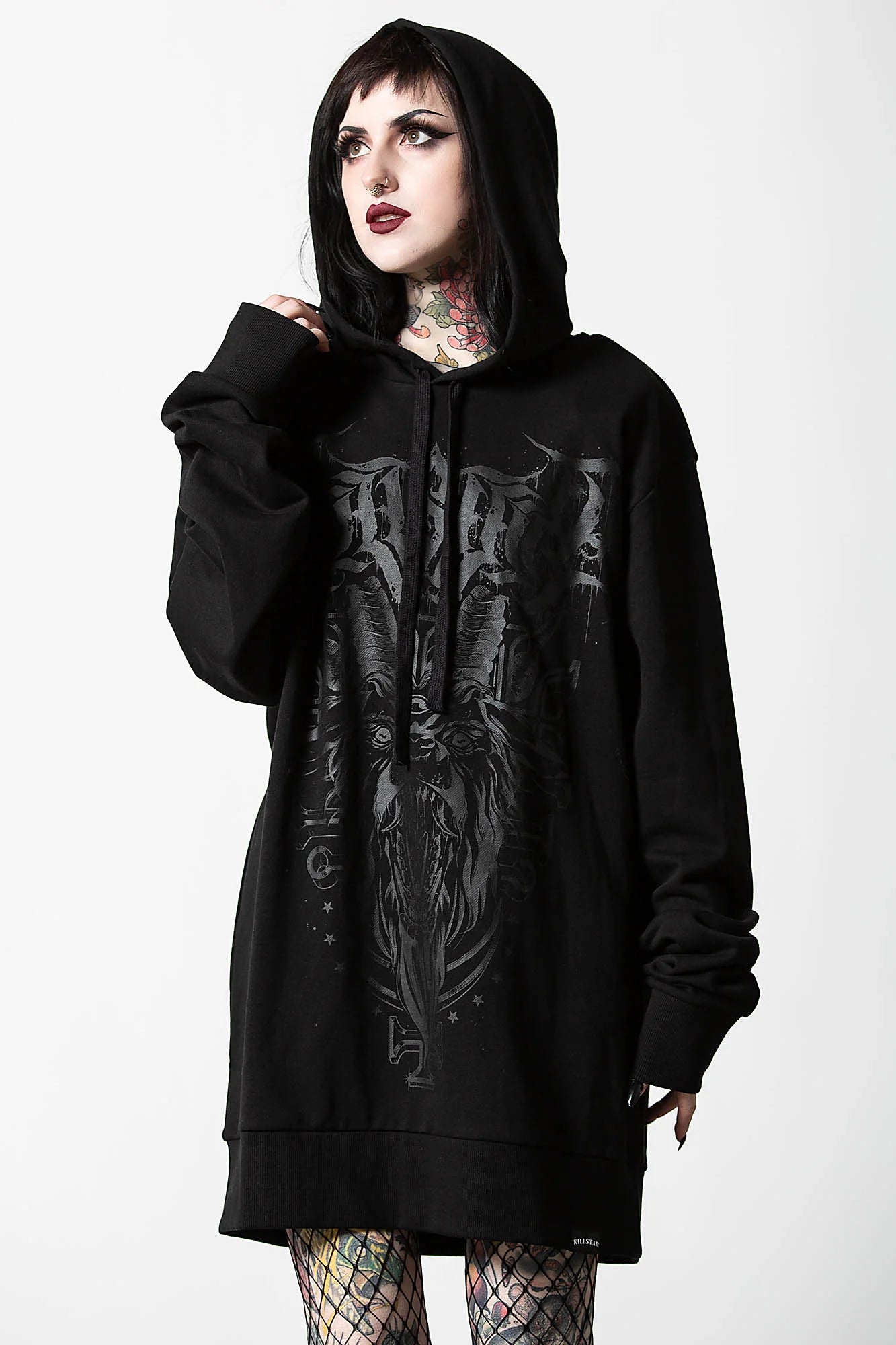 【KILL STAR】BELLOW LONGLINE HOODIE[UNISEX]＊サタニックプリントロングフーディー