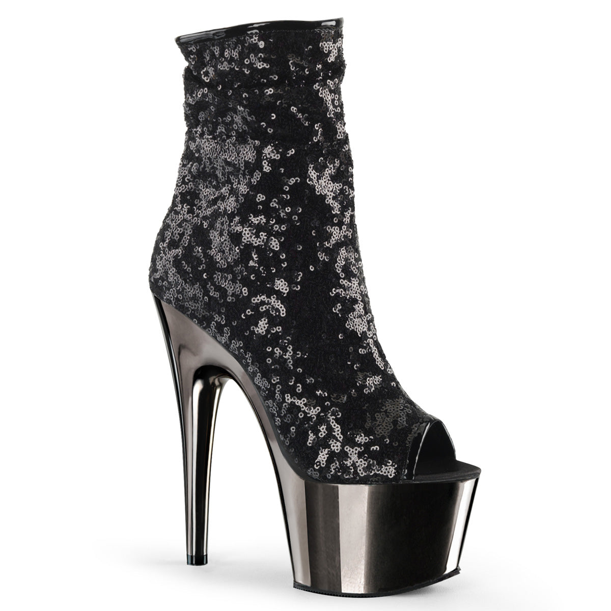 【PLEASER】ADORE-1008SQ シューズ Blk Sequins/Dark Pewter Chrome【取寄】