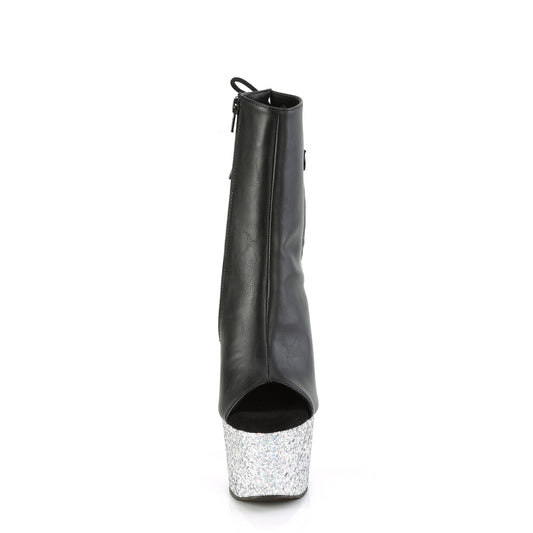 【PLEASER】ADORE-1018LG シューズ Blk Faux Leather/Slv Multi Glitter【取寄】