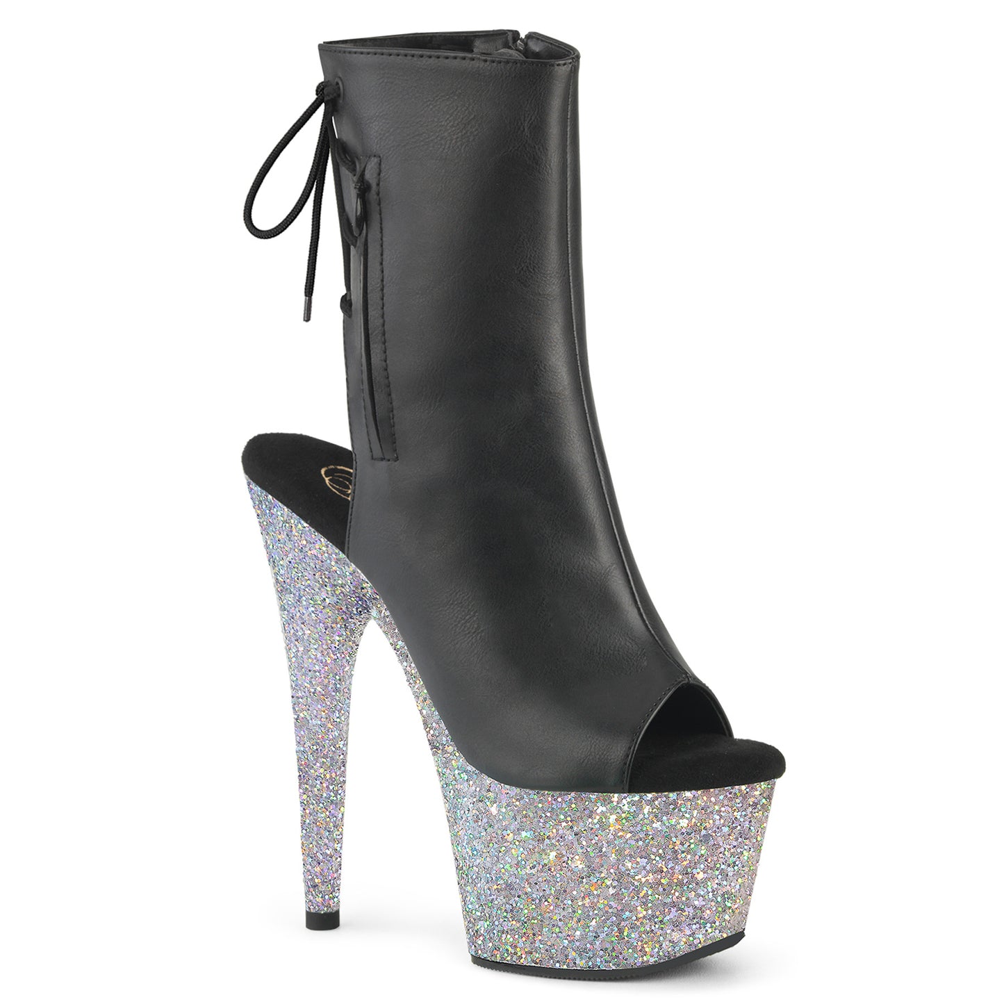 【PLEASER】ADORE-1018LG シューズ Blk Faux Leather/Slv Multi Glitter【取寄】