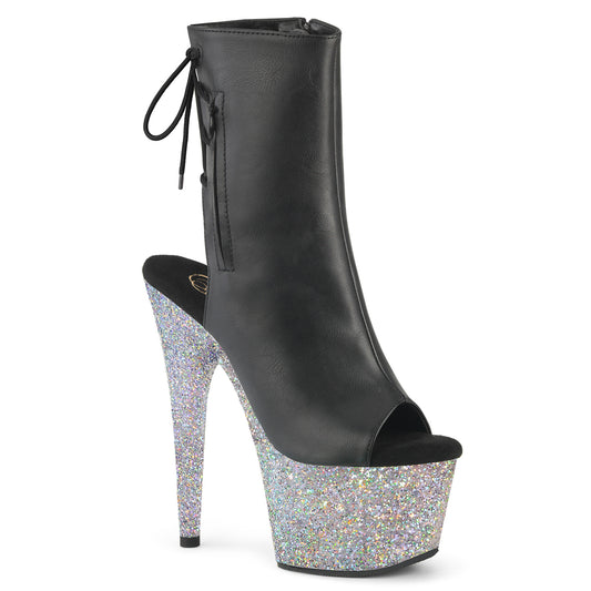 【PLEASER】ADORE-1018LG シューズ Blk Faux Leather/Slv Multi Glitter【取寄】
