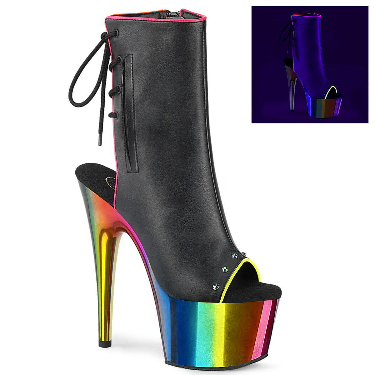 【PLEASER】ADORE-1018RC-02 シューズ Blk Faux Leather/Rainbow Chrome【取寄】