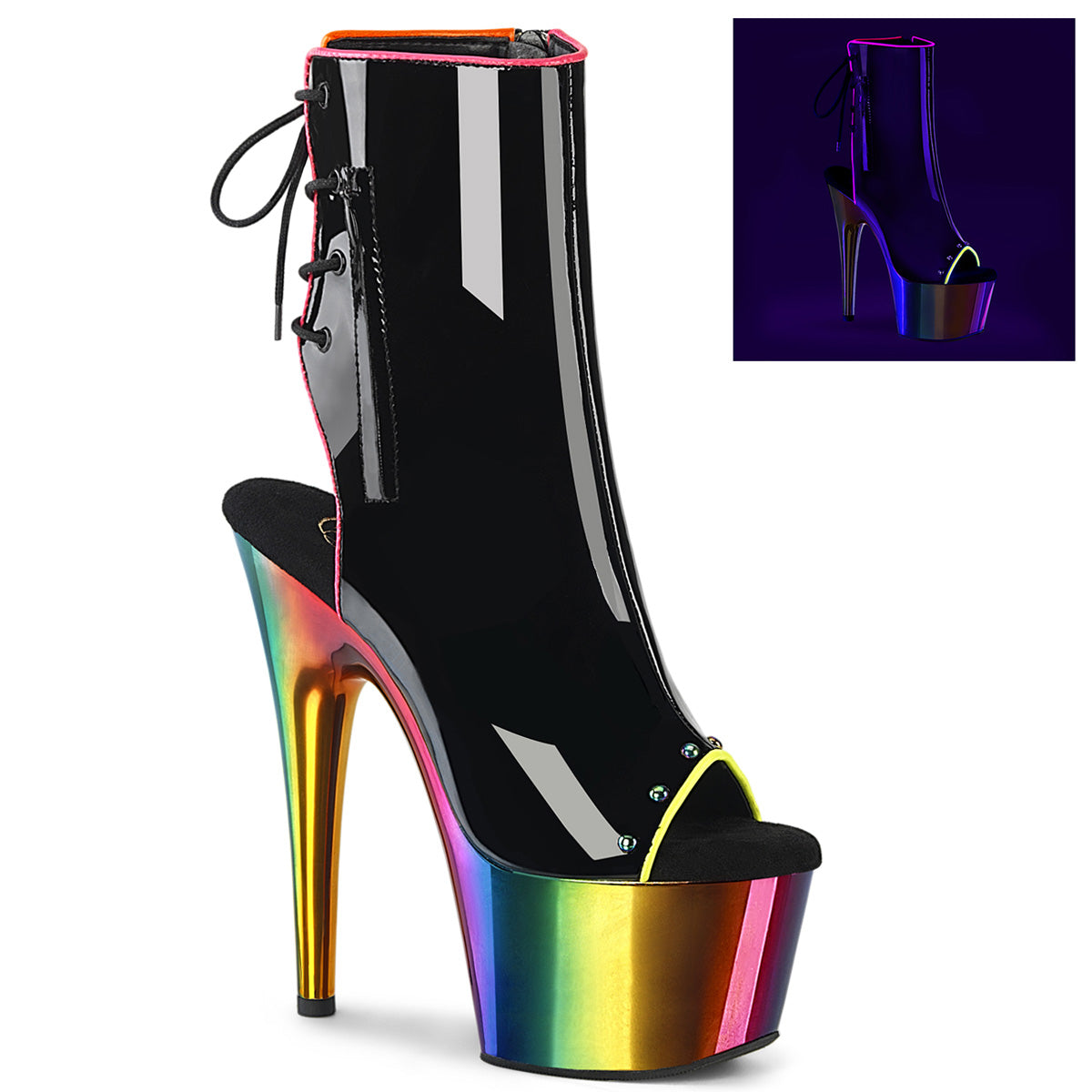 【PLEASER】ADORE-1018RC-02 シューズ Blk Pat/Rainbow Chrome【取寄】
