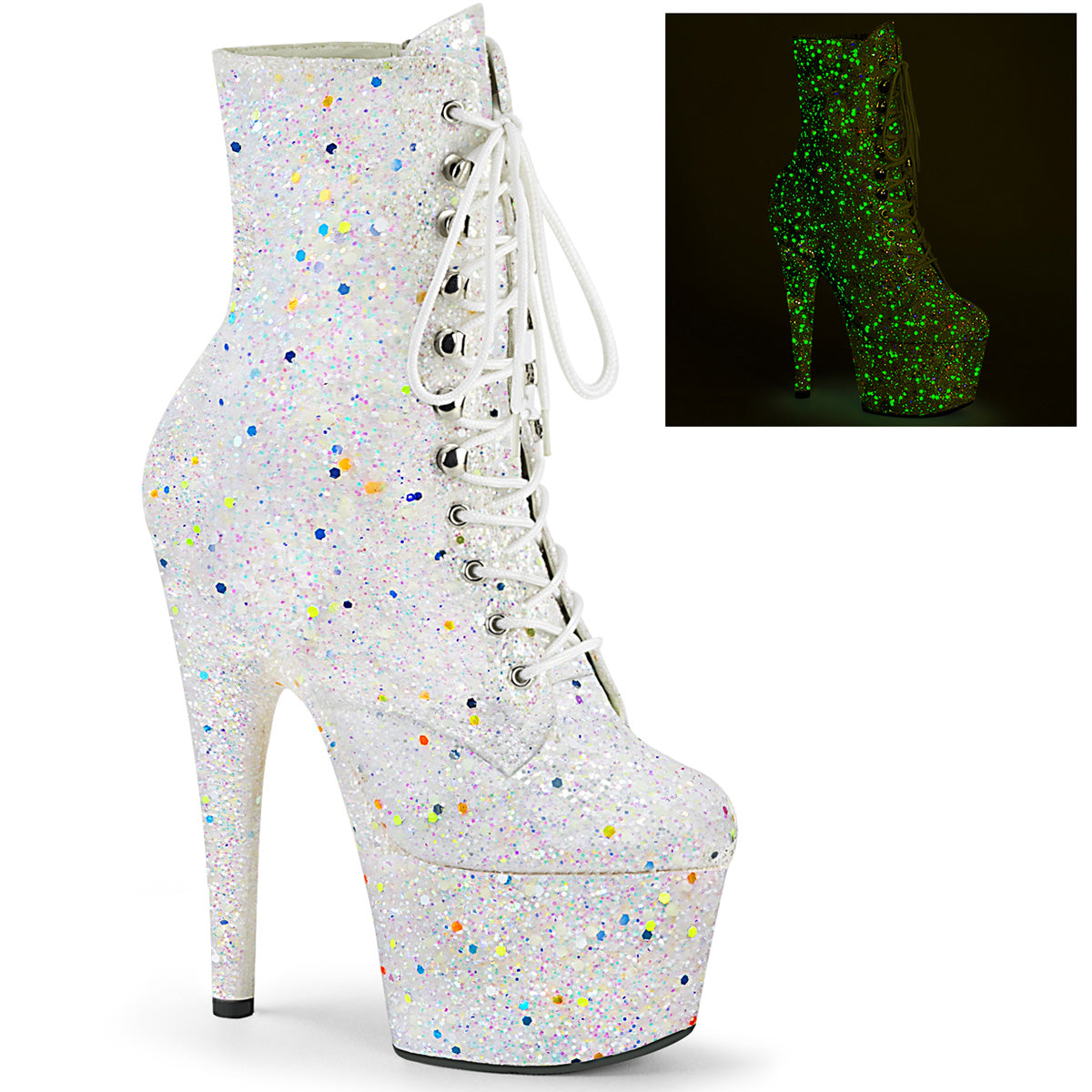 【PLEASER】ADORE-1020GDLG シューズ White Multi Glitter/White Multi Glitter【取寄】