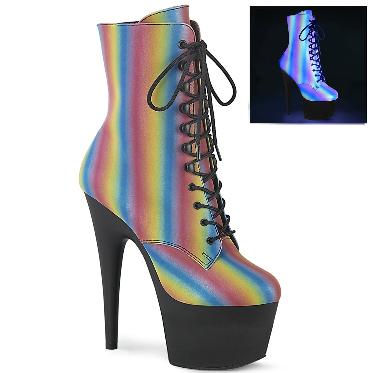 【PLEASER】ADORE-1020REFL-02 シューズ Rainbow Reflective/Blk Matte【取寄】