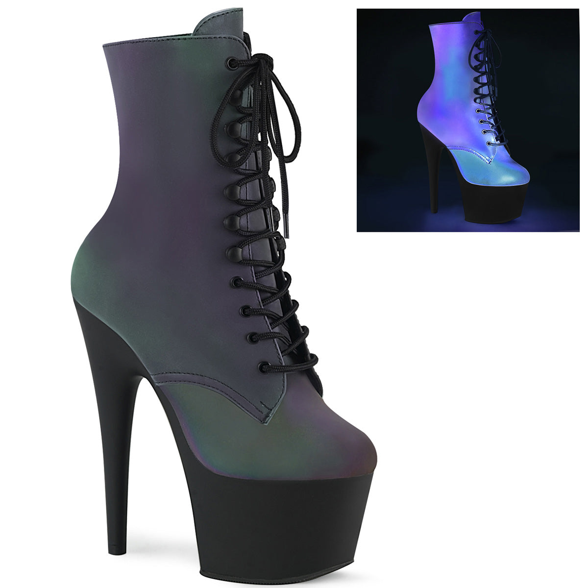 【PLEASER】ADORE-1020REFL シューズ Green Multi Reflective/Blk Matte【取寄】