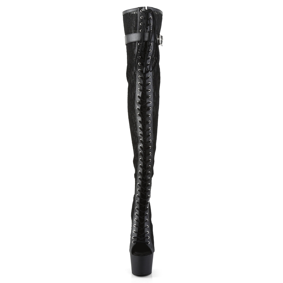 【PLEASER】ADORE-3025ML シューズ Blk Faux Leather-Mesh-Lace/Blk Matte【取寄】