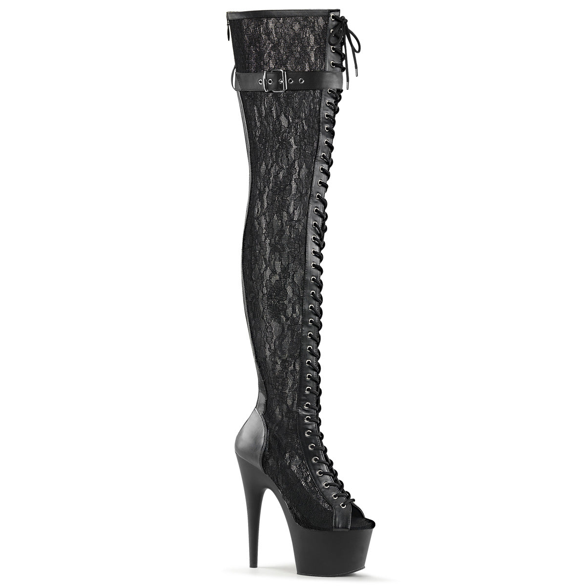 【PLEASER】ADORE-3025ML シューズ Blk Faux Leather-Mesh-Lace/Blk Matte【取寄】