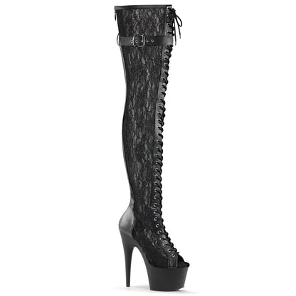 【PLEASER】ADORE-3025ML シューズ Blk Faux Leather-Mesh-Lace/Blk Matte【取寄】