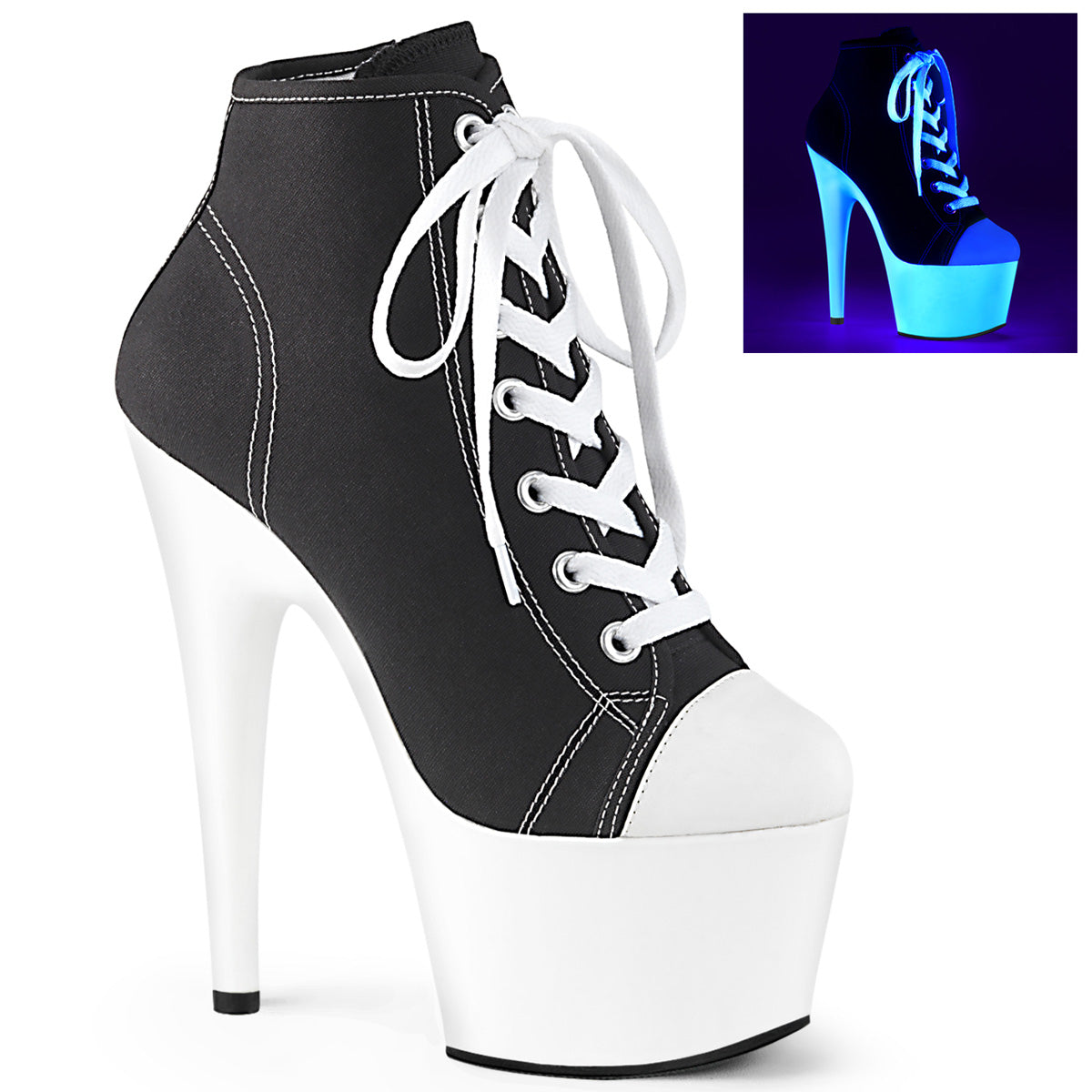 【PLEASER】ADORE-700SK-02 シューズ Blk Canvas/Neon White【取寄】
