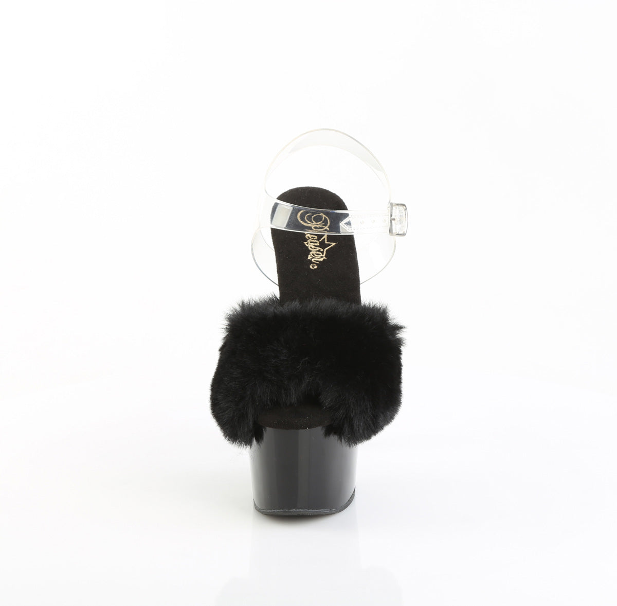 【PLEASER】ADORE-708FUR シューズ Blk Faux Fur-Clr TPU/Blk【取寄】
