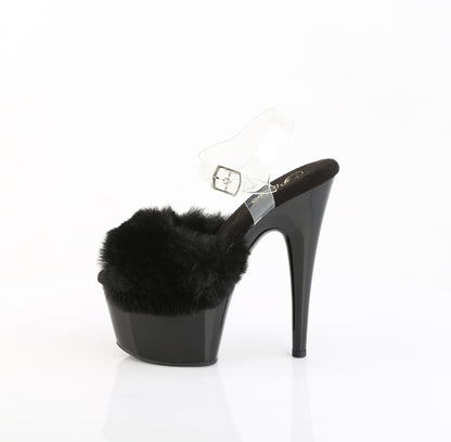 【PLEASER】ADORE-708FUR シューズ Blk Faux Fur-Clr TPU/Blk【取寄】