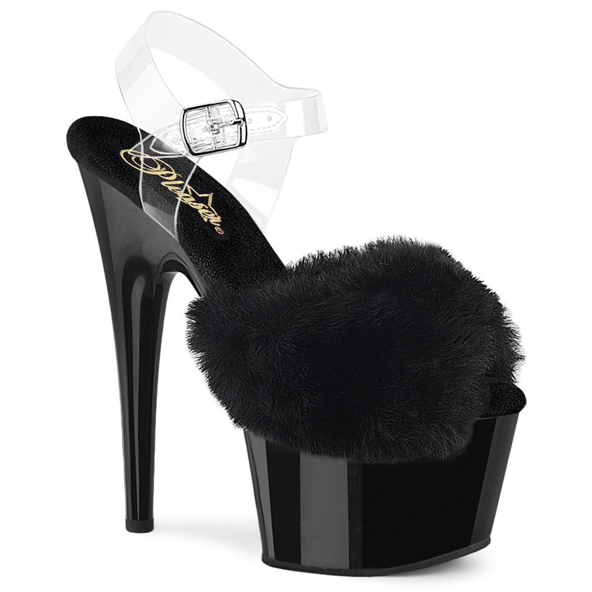 【PLEASER】ADORE-708FUR シューズ Blk Faux Fur-Clr TPU/Blk【取寄】