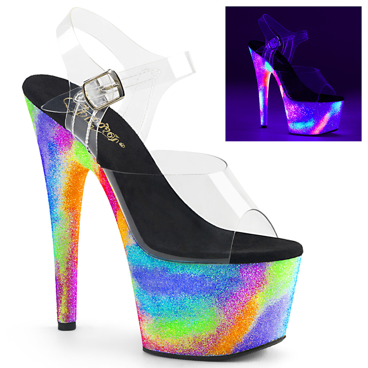 【PLEASER】ADORE-708GXY シューズ Clr/Neon Galaxy Glitter【取寄】