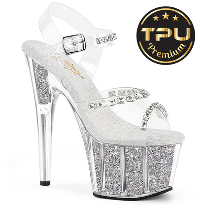 【PLEASER】ADORE-708PREM-STNG シューズ Clr TPU/Slv Glitter Ins【取寄】