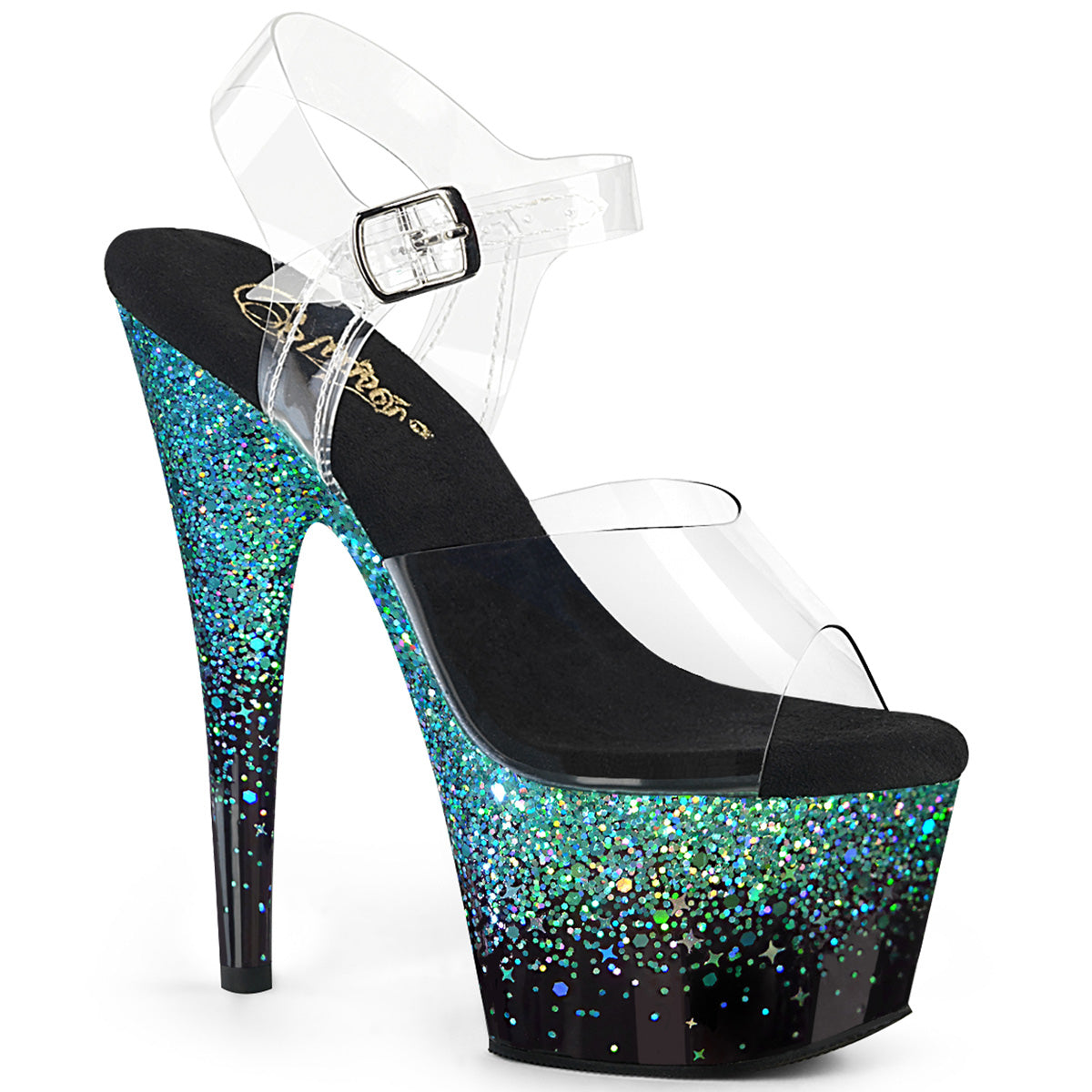 【PLEASER】ADORE-708SS シューズ Clr/Blk-Turquoise Multi Glitter【取寄】