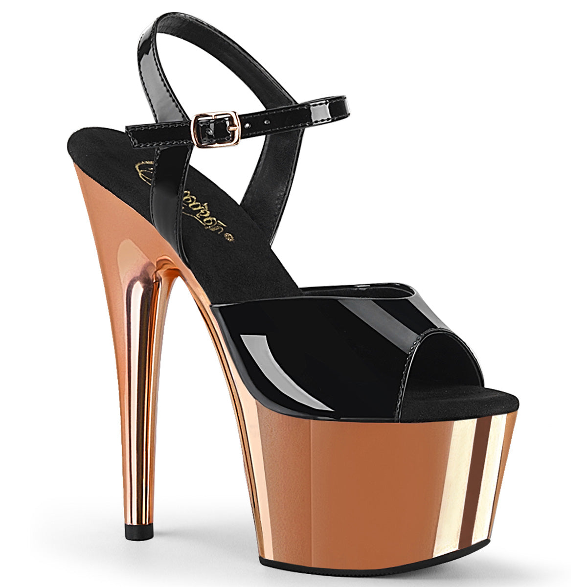 【PLEASER】ADORE-709 シューズ Blk Pat/Rose Gold Chrome【取寄】