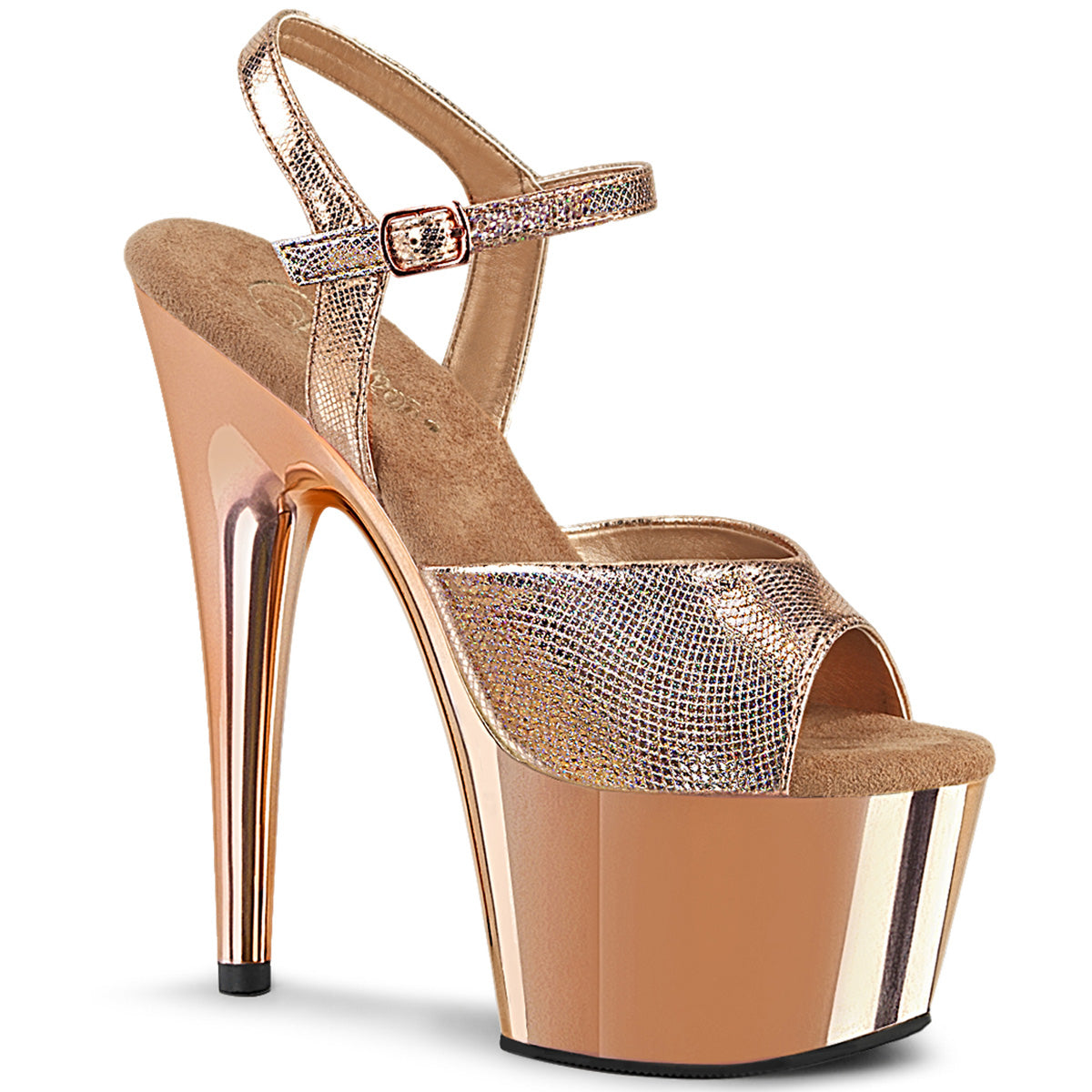【PLEASER】ADORE-709 シューズ Rose Gold Textured Metallic/RoseGold Chrome【取寄】