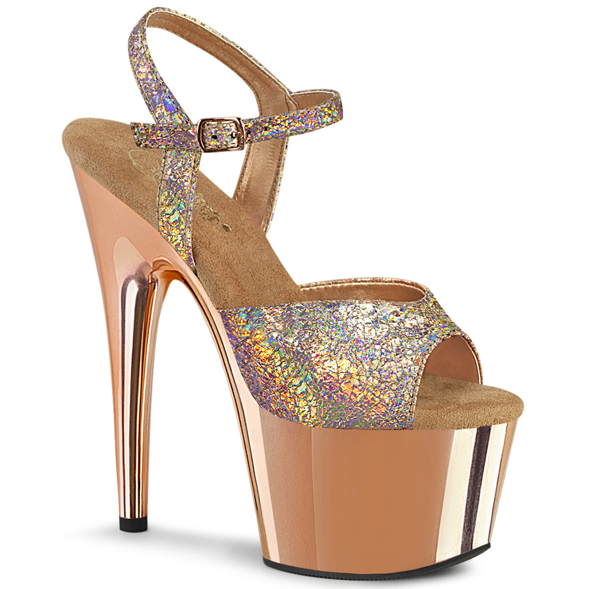 【PLEASER】ADORE-709HM シューズ Rose Gold Holo Metallic Pu/Rose Gold Chrome【取寄】