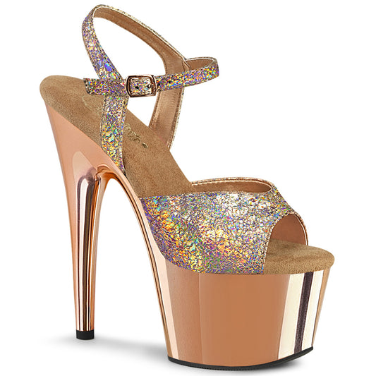 【PLEASER】ADORE-709HM プラットフォームシューズ Rose Gold Holo Metallic Pu/Rose Gold Chrome【取寄】
