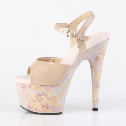 【PLEASER】ADORE-709MB シューズ Nude Pat/Blush-Gold Marble【取寄】