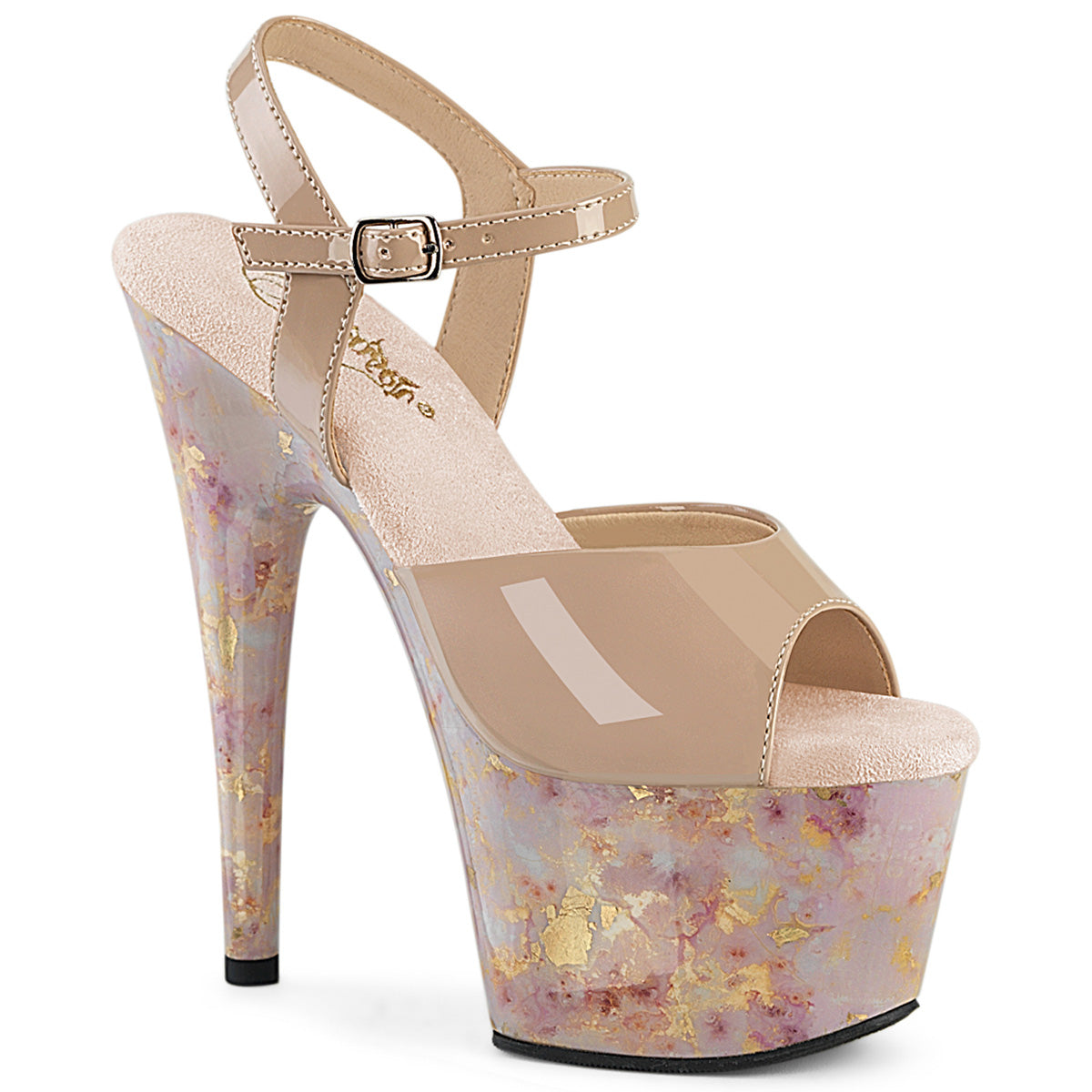 【PLEASER】ADORE-709MB シューズ Nude Pat/Blush-Gold Marble【取寄】