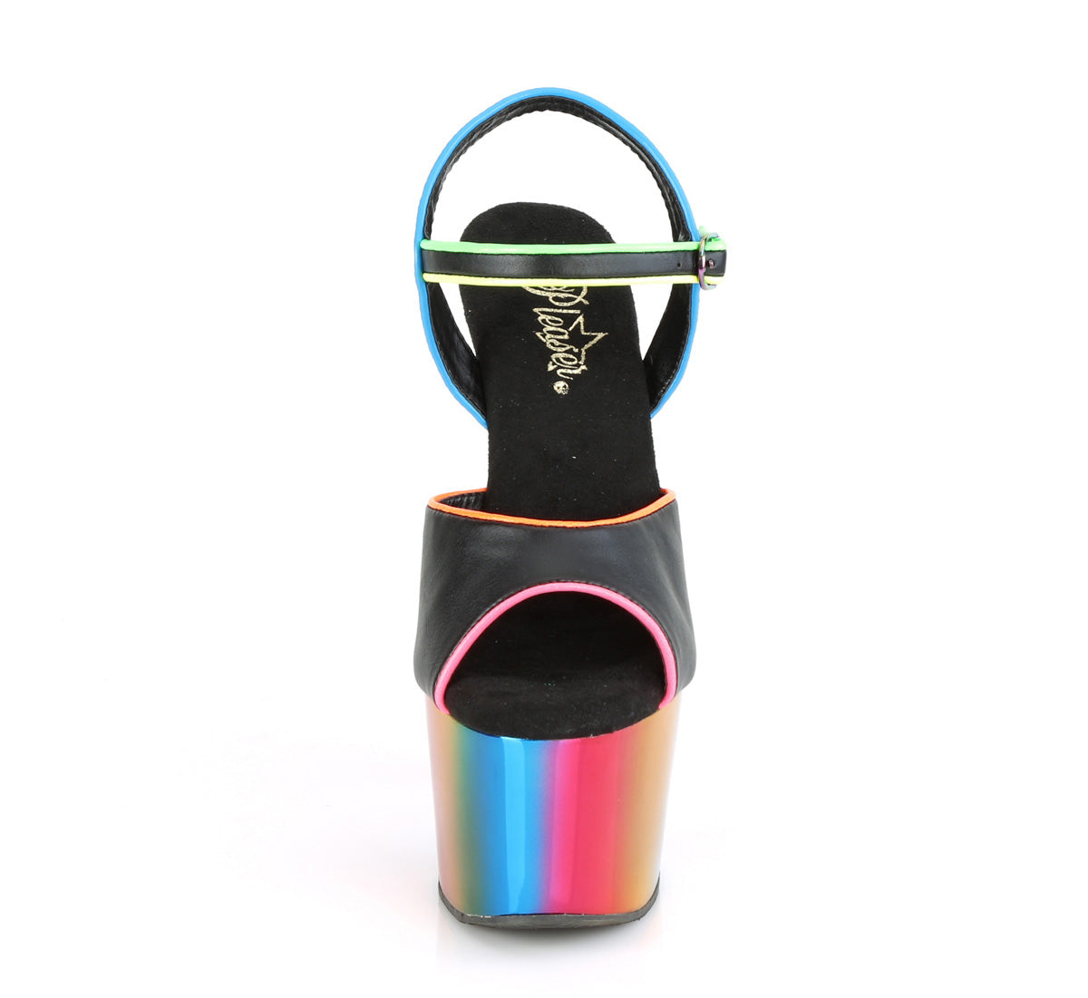 【PLEASER】ADORE-709RC-02 シューズ Blk Faux Leather/Rainbow Chrome【取寄】