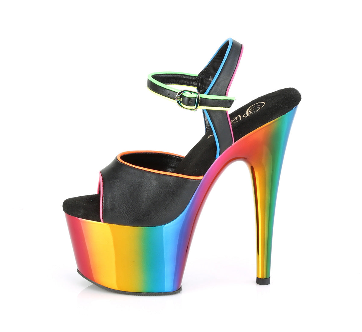 【PLEASER】ADORE-709RC-02 シューズ Blk Faux Leather/Rainbow Chrome【取寄】