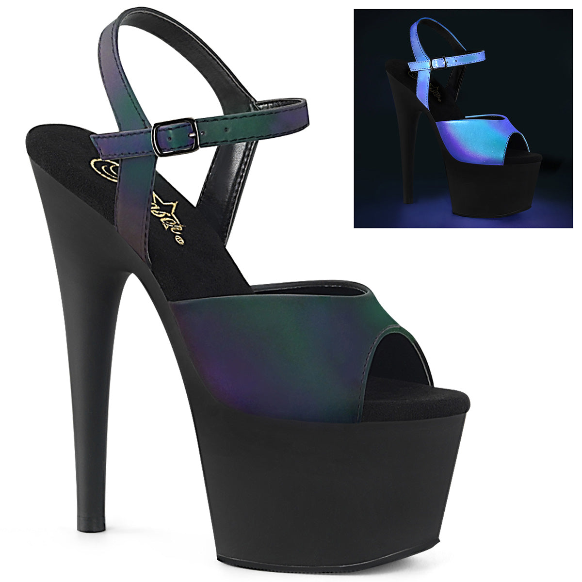 【PLEASER】ADORE-709REFL シューズ Green Multi Reflective/Blk Matte【取寄】